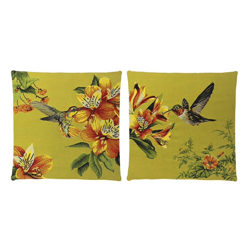 FS-Home Hummingbirds Outdoor Cushion Cover in woven Belgium linen