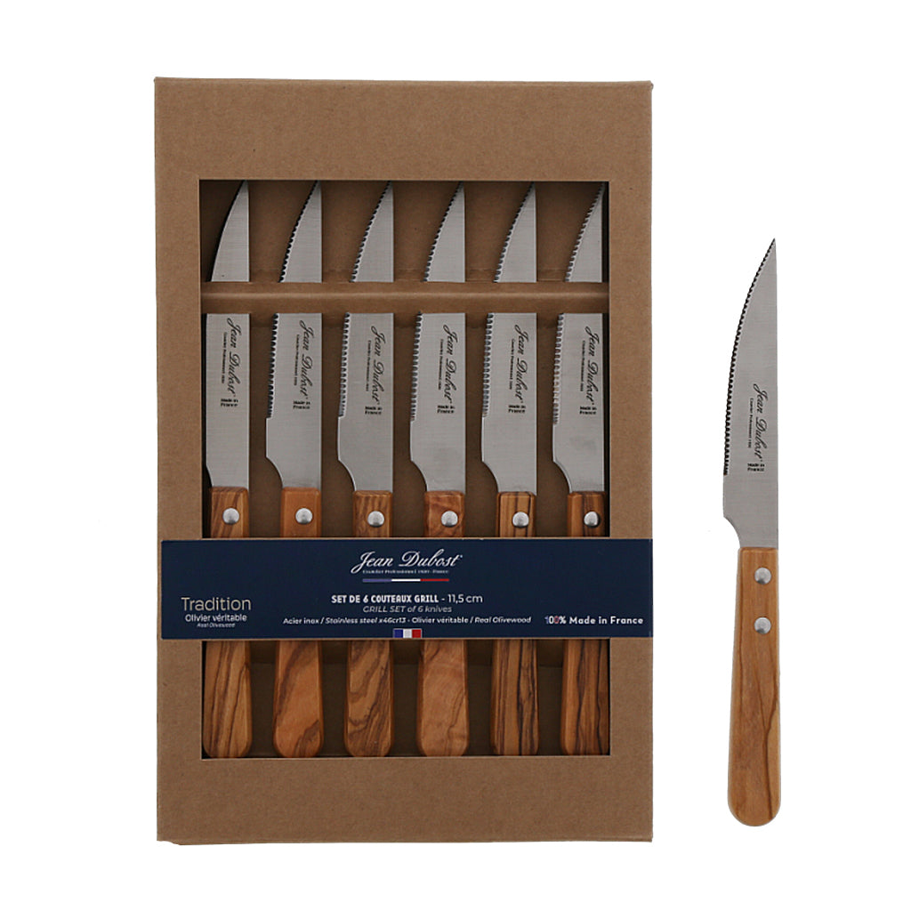 JD Olivewood Grill Knives in Kraft Brox (Set of 6)