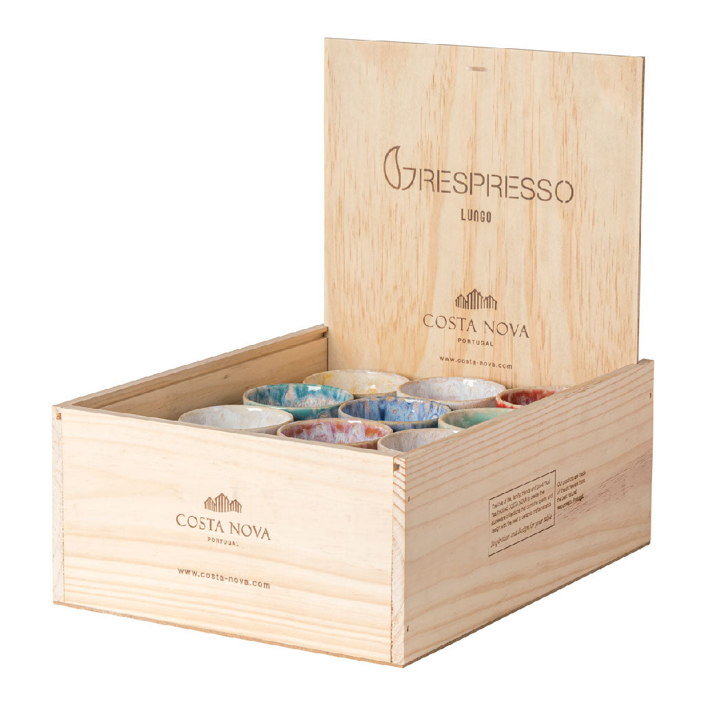Costa Nova Grespresso lungo cups 210ml, set of 24 in a wooden crate