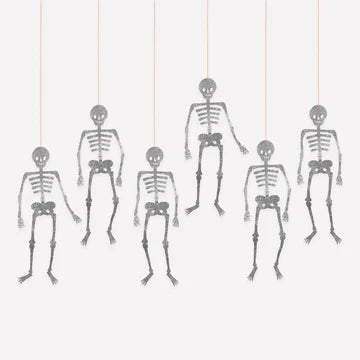 Meri Meri Glitter Jointed Skeleton Decorations (x 6)