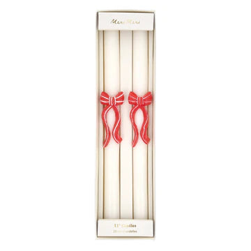 Meri Meri Red Stripy Bow Table Candles (x 2)