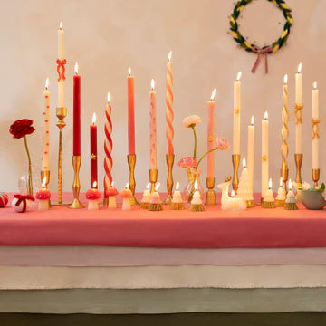 Meri Meri Red Stripy Bow Table Candles (x 2)