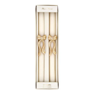 Meri Meri Gold Stripy Bow Table Candles (x 2)