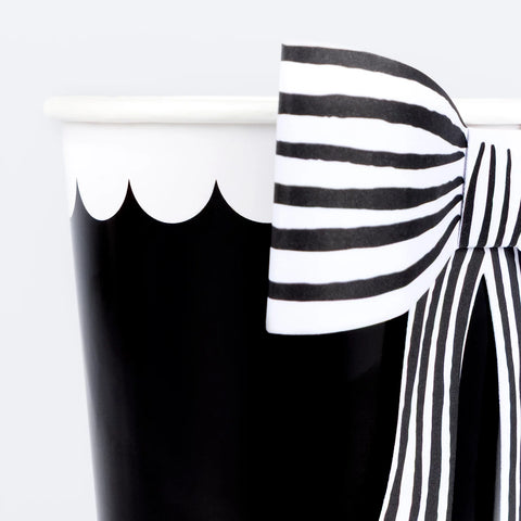 Meri Meri Black & White Stripy Bow Cups - 260ml
