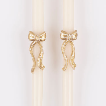 Meri Meri Gold Stripy Bow Table Candles (x 2)