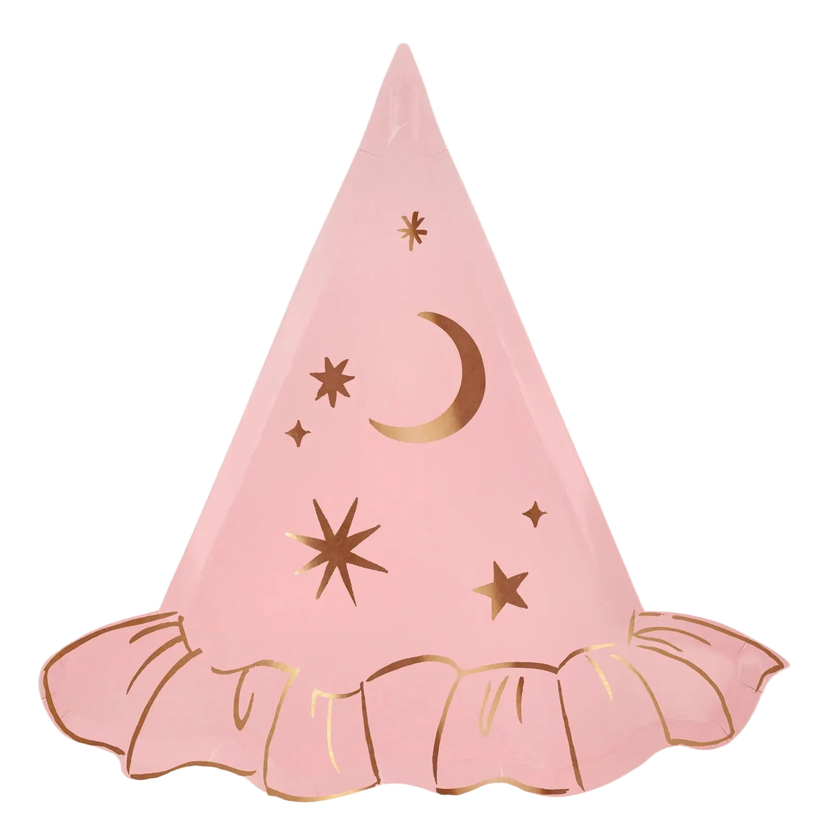 Meri Meri Pink Witch Hat paper plates with rose gold foil details, pack of 8