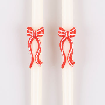 Meri Meri Red Stripy Bow Table Candles (x 2)