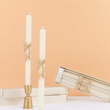 Meri Meri Gold Stripy Bow Table Candles (x 2)