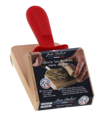 Jean Dubost French Oyster Knife with Plastic Handle and Wood Holder