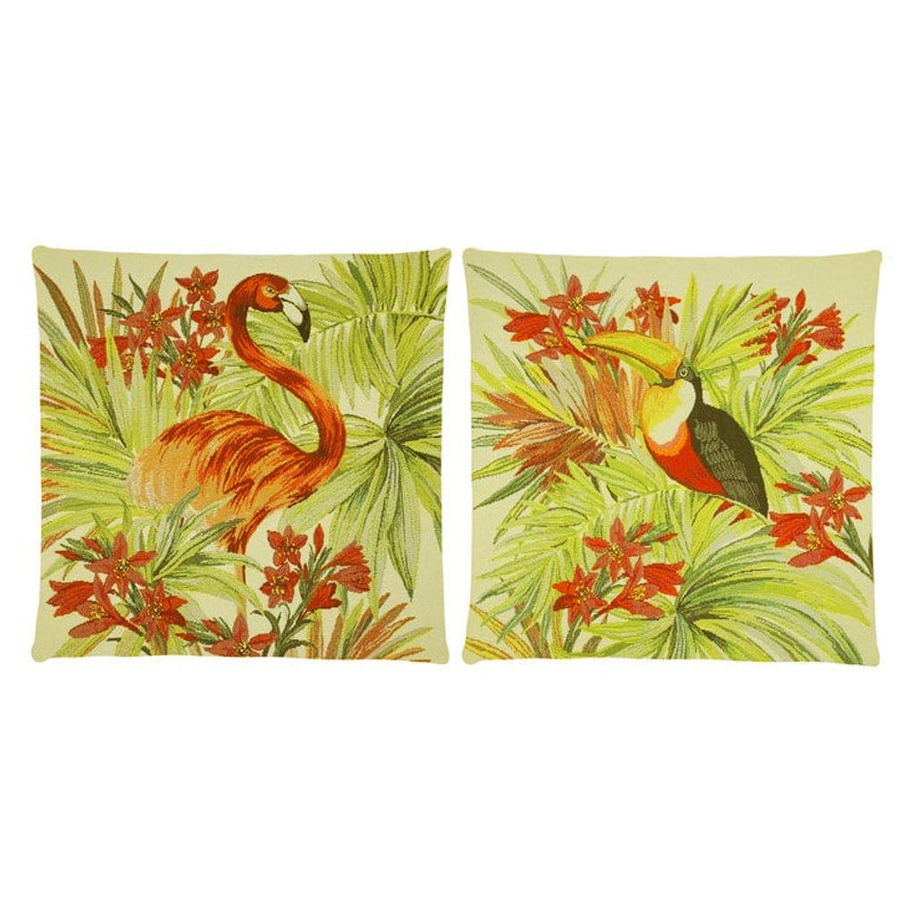 FS-Home Tropicana Birds Outdoor Cushion Cover in woven Belgium linen