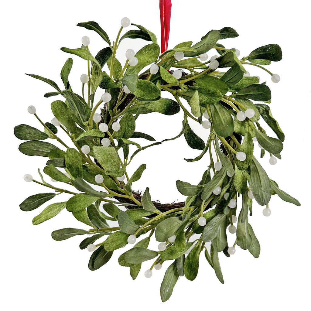 Velvet Mistletoe Red Ribbon Wreath