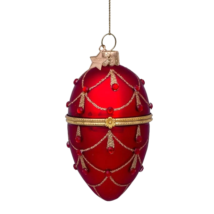 Vondels Hanging Glass Egg Ornament – Gold & Red (10cm)