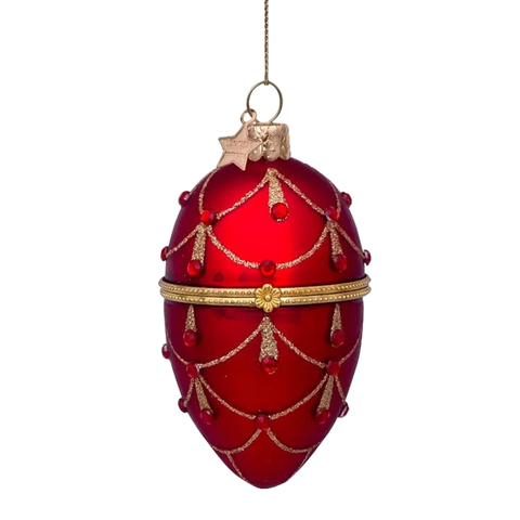 Vondels Hanging Glass Egg Ornament – Gold & Red (10cm)