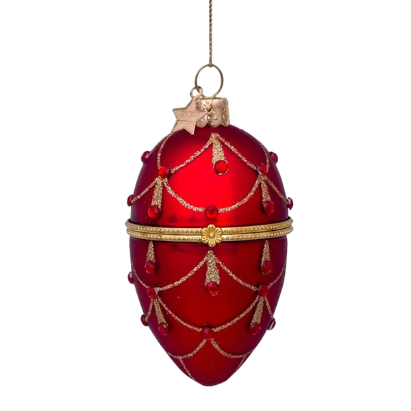 Vondels Hanging Glass Egg Ornament – Gold & Red (10cm)