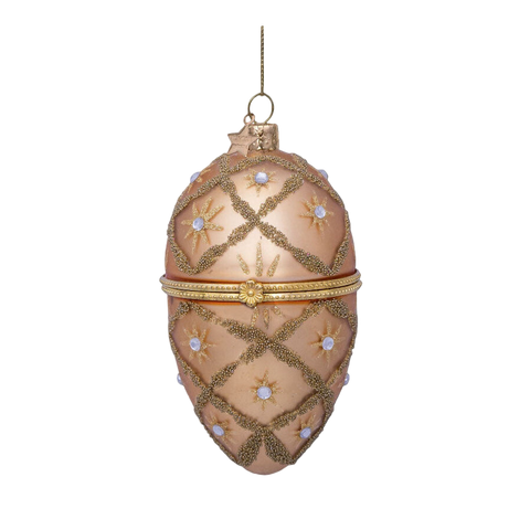 Vondels Hanging Glass Egg Ornament – Gold & Red (10cm)