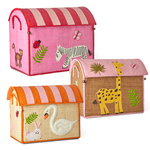 Rice Raffia Toy Baskets - Set of 3