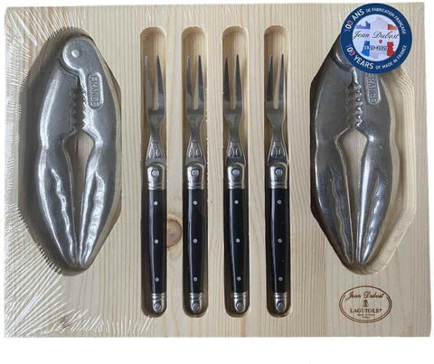Laguiole Jean Dubost Seafood Utensils Open Box (2 Crab Cracker, 4 Cocktail Forks) (Set of 6)