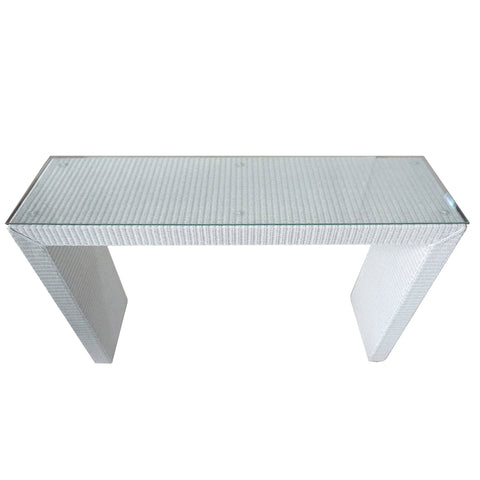 console Brooklyn in white Lloyds loom with glass top
