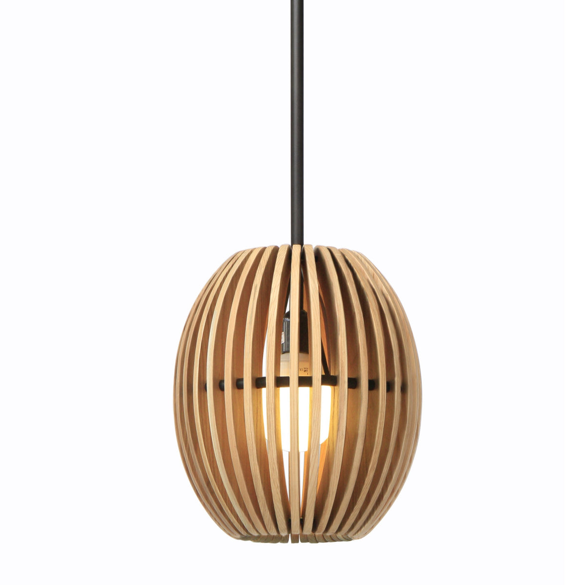 Triboa Chandelier Baila Spheroid with curved wooden strips on a metal frame