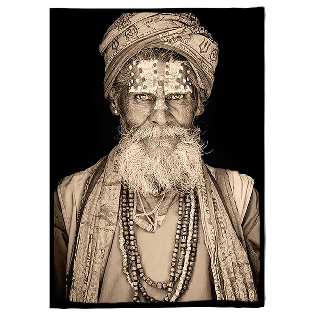 Tapestry Wise Man Bandu Baba – framed Belgian woven tapestry portrait