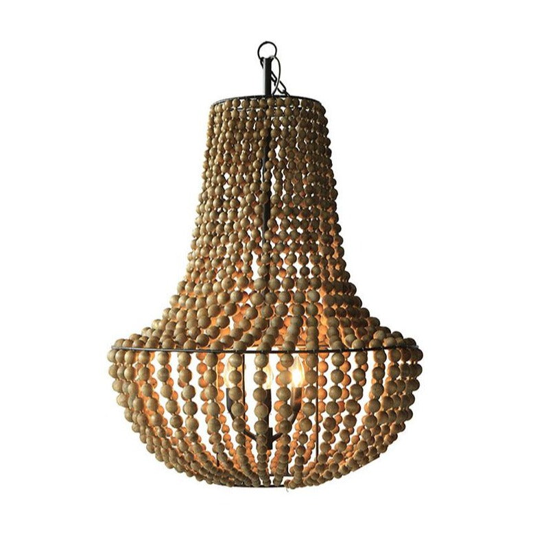 Triboa Chandelier Beads with hand carved wooden beads on circular metal frames
