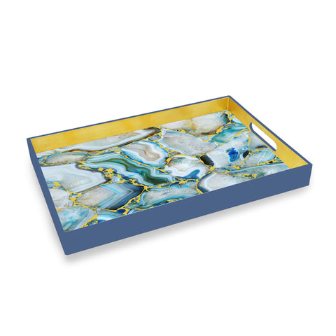 Blue Gold Marble Lacquer Tray