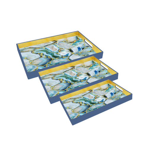 Blue Gold Marble Lacquer Tray