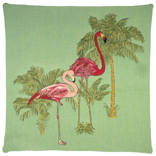 Green Flamingo Cushion Cover