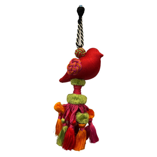 Bird and pompom tassel napkin ring in sinamay and abaca