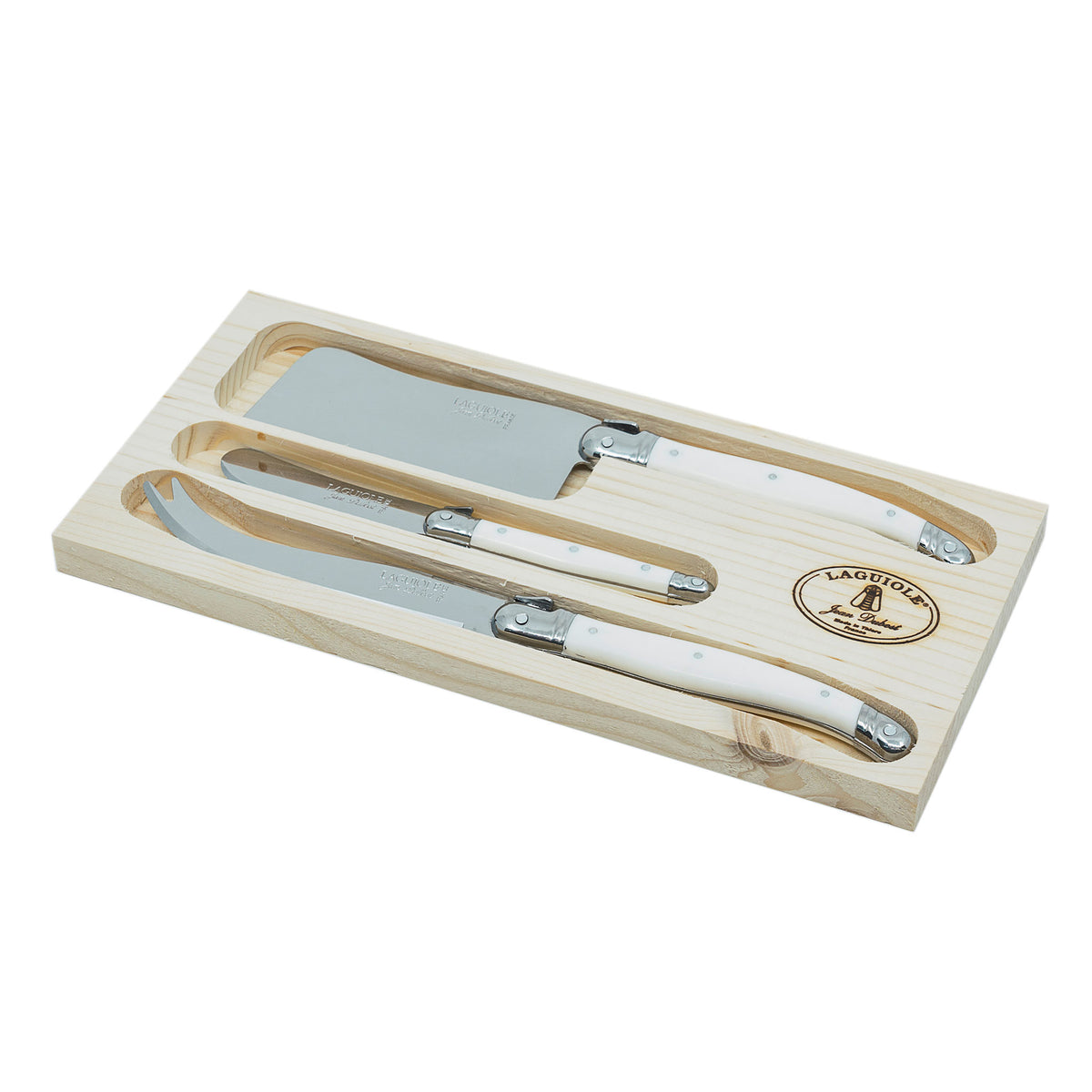 Laguiole Jean Dubost cheese knives set of 3 in open wood box – view 7