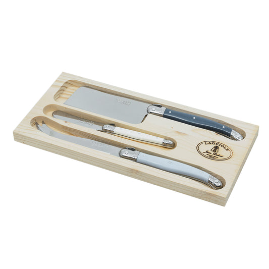 Laguiole Jean Dubost cheese knives set of 3 in open wood box – view 2