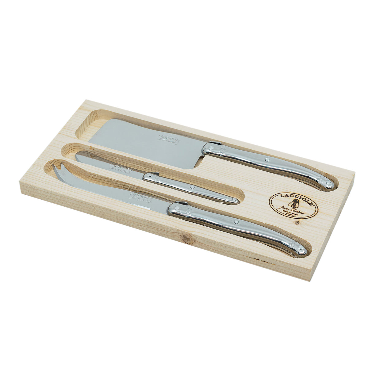 Laguiole Jean Dubost cheese knives set of 3 in open wood box – view 8