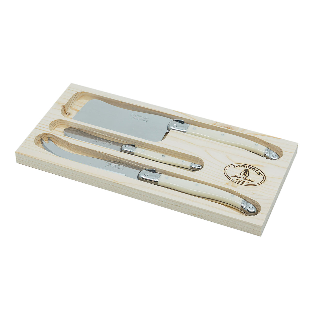 Laguiole Jean Dubost cheese knives set of 3 in open wood box – view 6