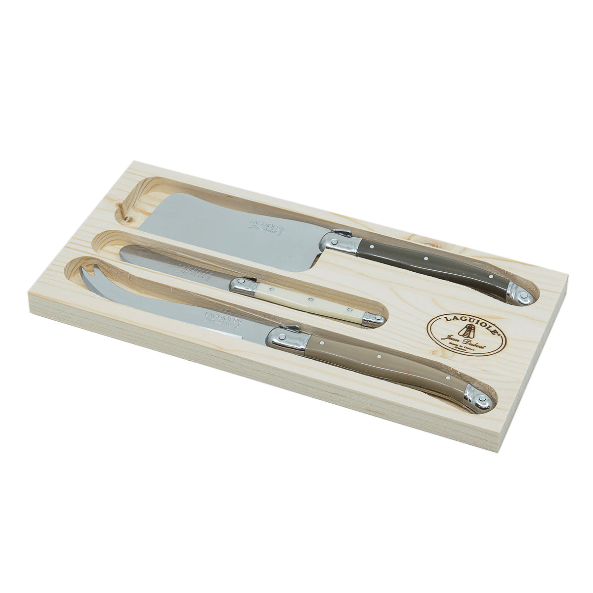 Laguiole Jean Dubost cheese knives set of 3 in open wood box – view 3