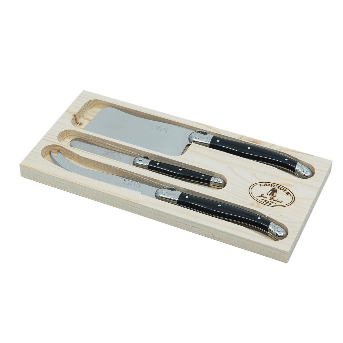 Laguiole Jean Dubost cheese knives set of 3 in open wood box – view 5