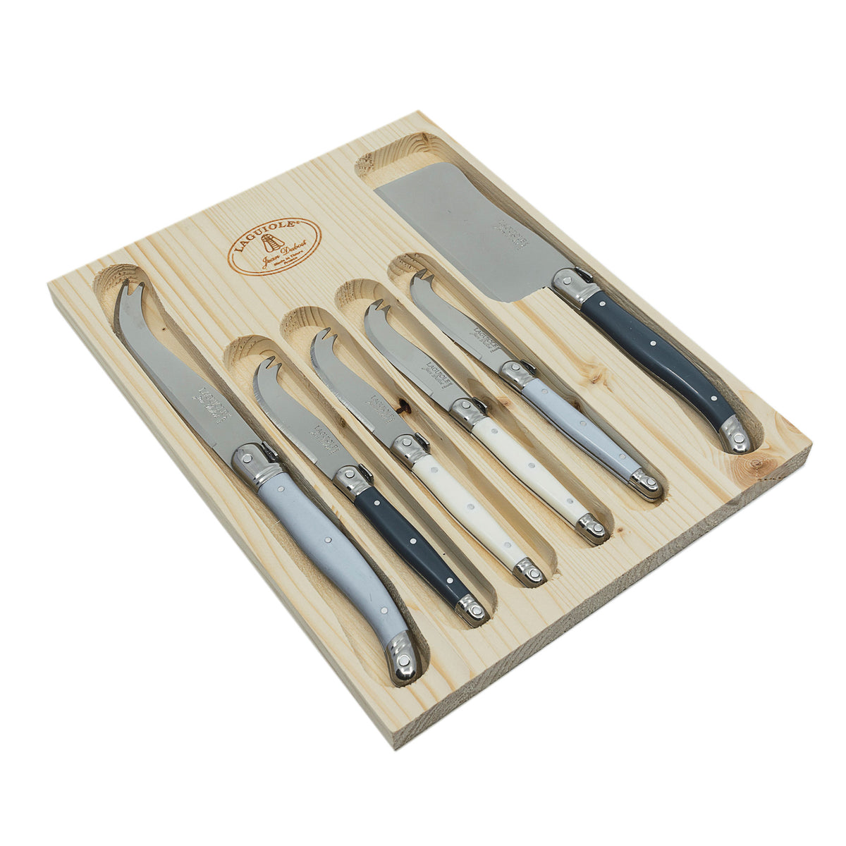 Laguiole Jean Dubost Cheese Knives (Set of 6) – cheese knife set in wooden box