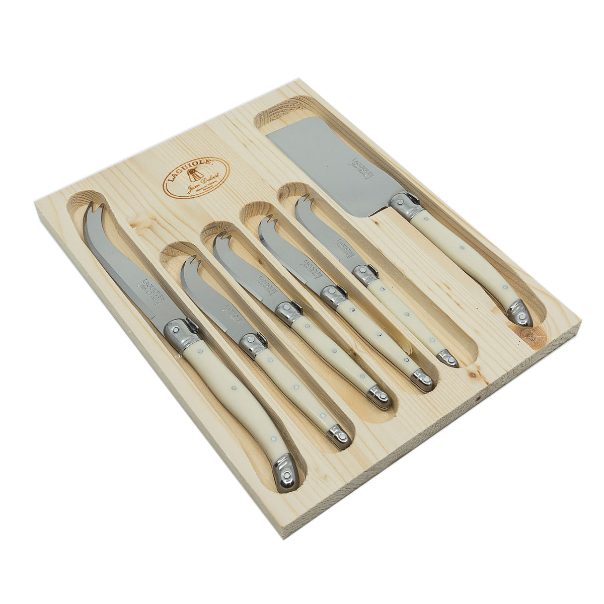 Laguiole Jean Dubost Cheese Knives (Set of 6) – cheese knife set in wooden box, view 3