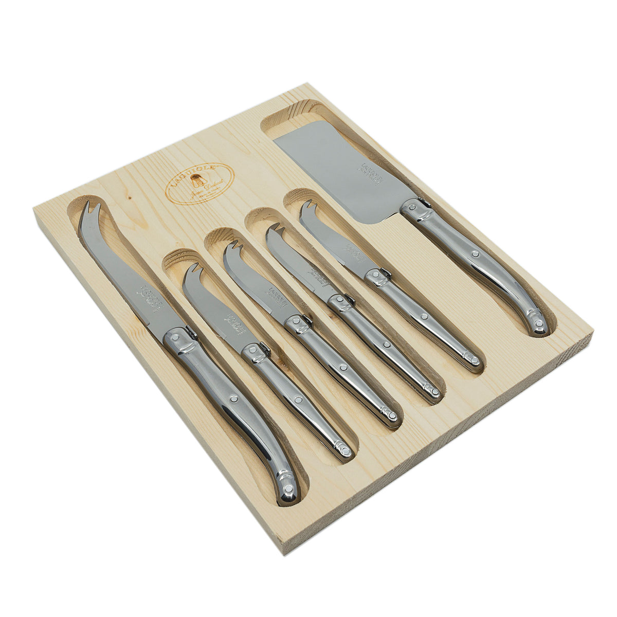 Laguiole Jean Dubost Cheese Knives (Set of 6) – cheese knife set in wooden box, view 5
