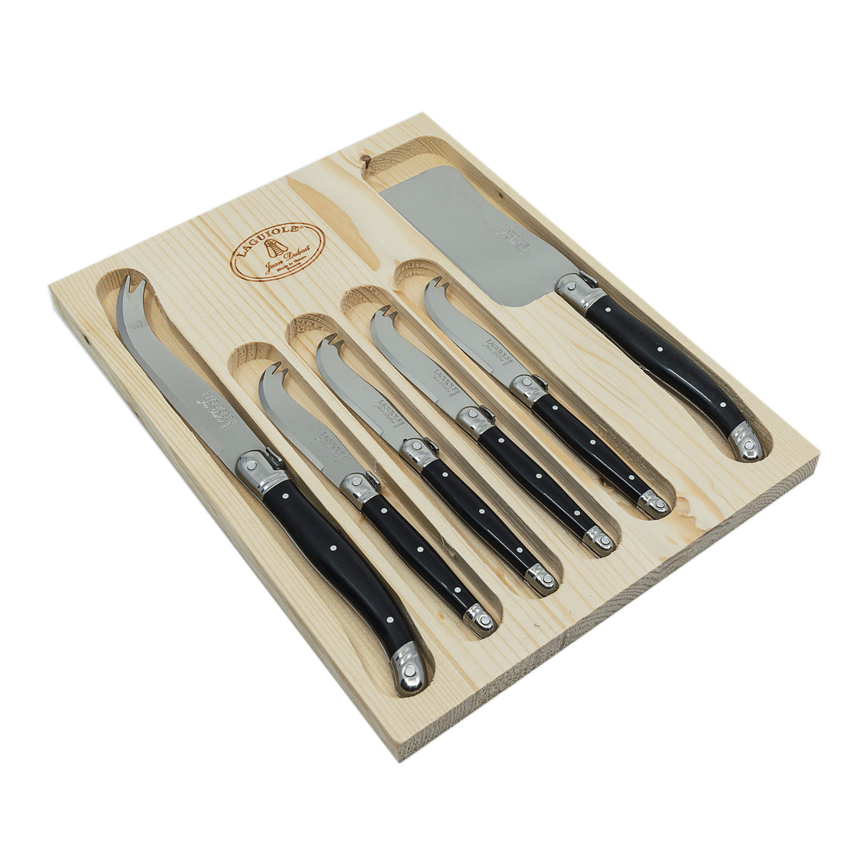 Laguiole Jean Dubost Cheese Knives (Set of 6) – cheese knife set in wooden box, view 2