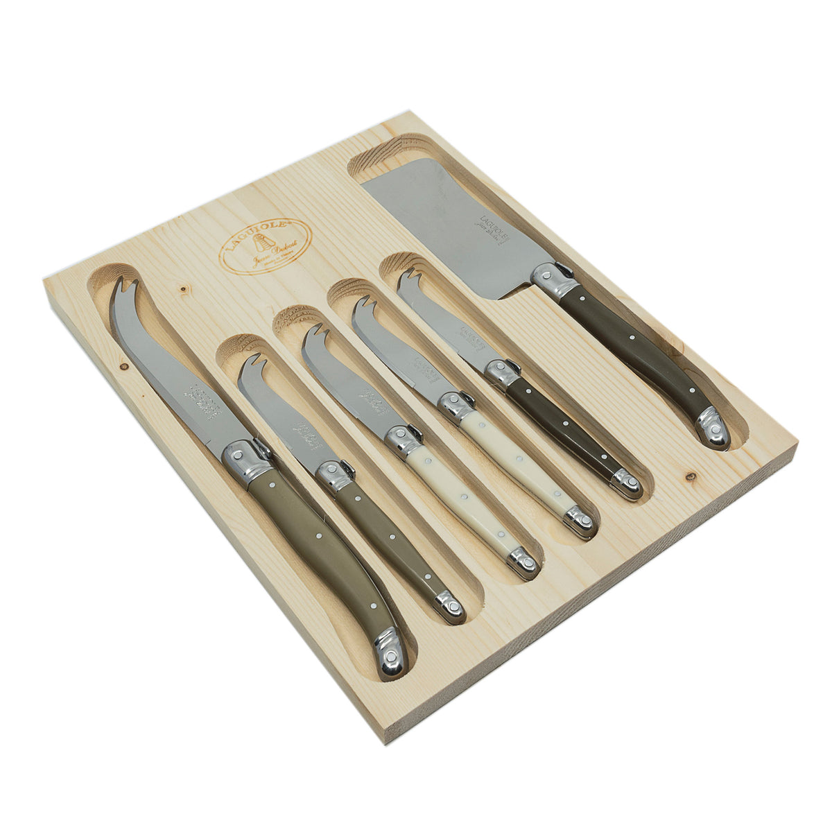 Laguiole Jean Dubost Cheese Knives (Set of 6) – cheese knife set in wooden box, view 4