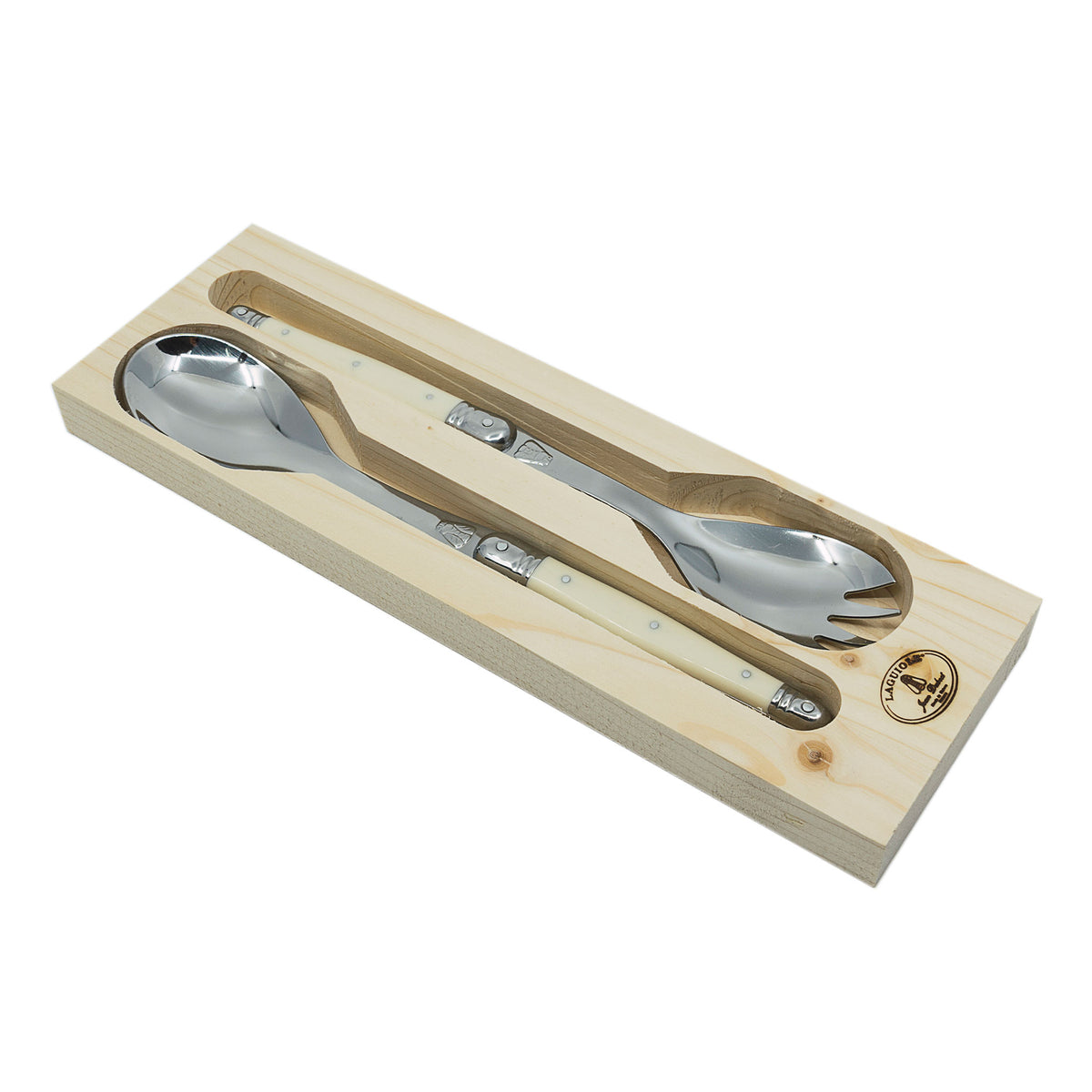 Laguiole Jean Dubost salad serving spoon and fork set, view 3