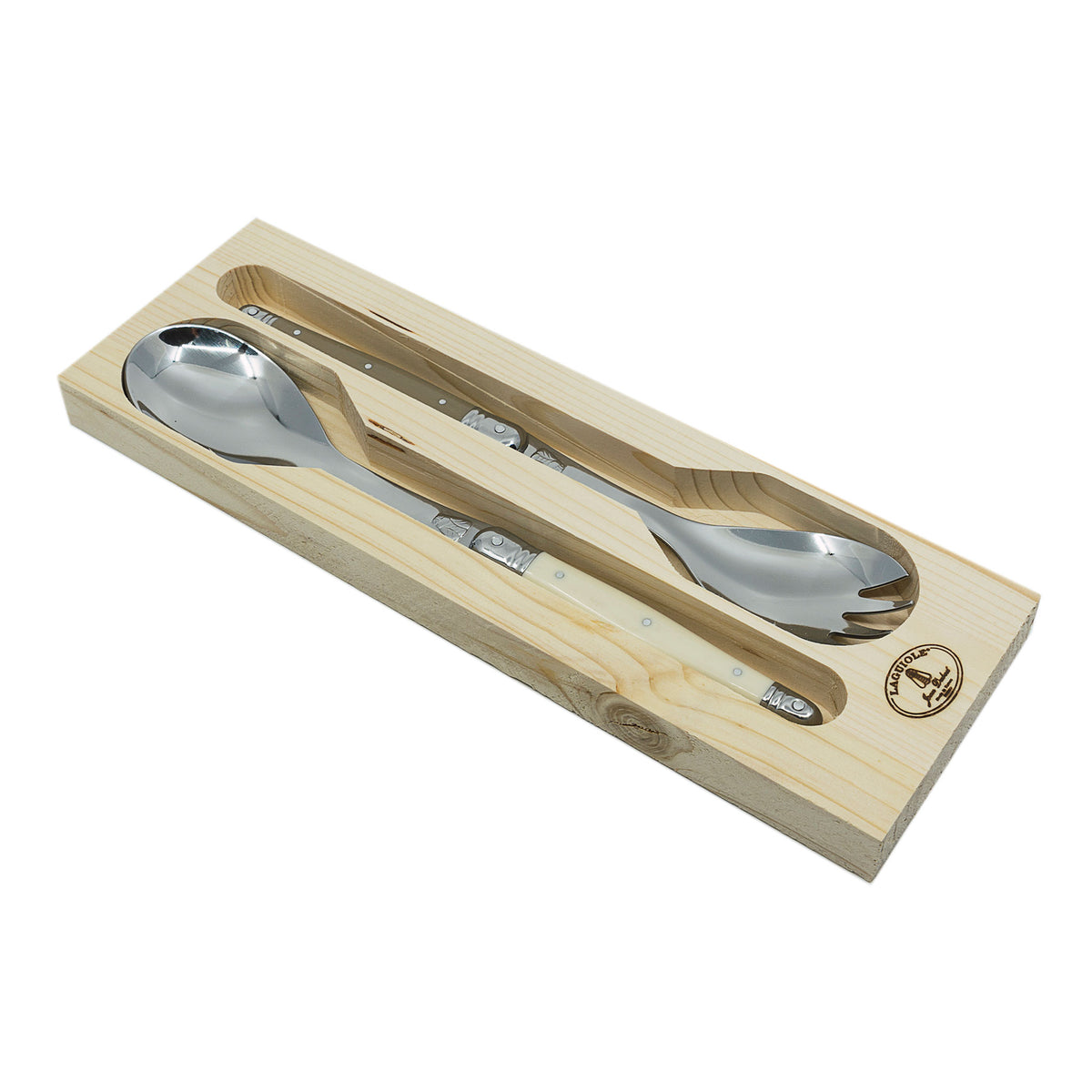 Laguiole Jean Dubost salad serving spoon and fork set, view 4