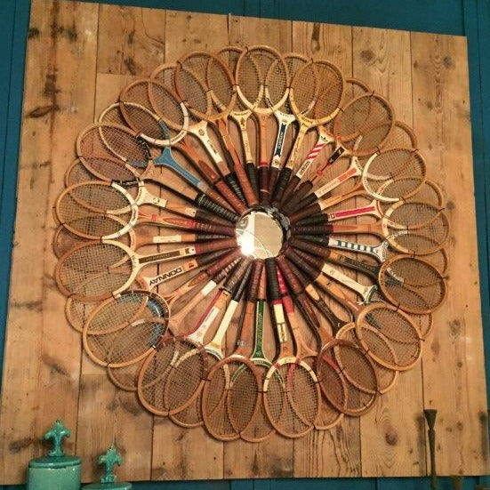 Tennis Racket Board made from old tennis rackets