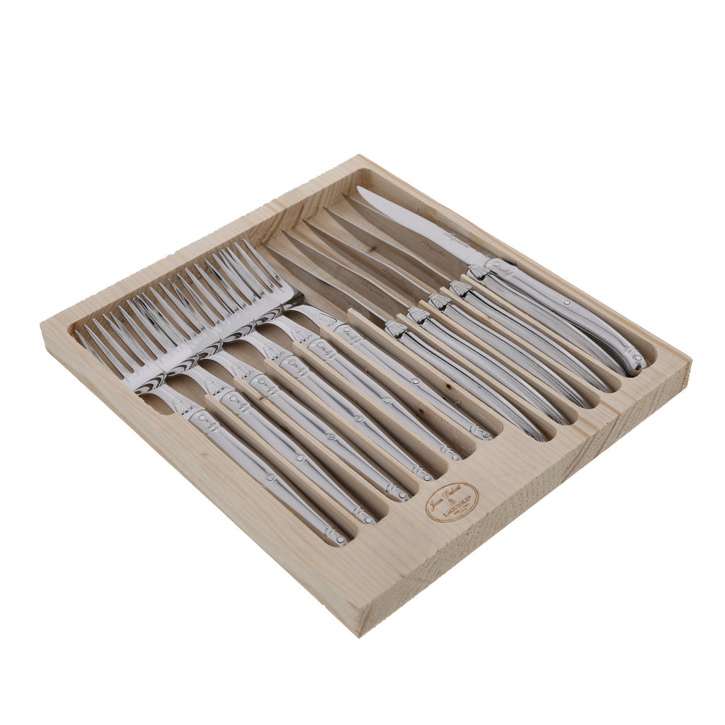 JDL Flatware (Set of 12) in Wooden Tray