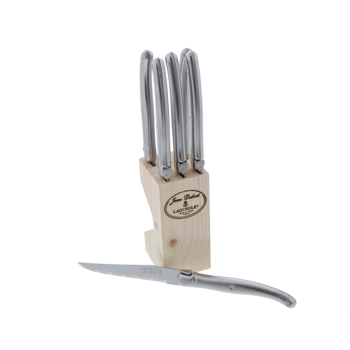 Laguiole Jean Dubost Wood Block of Steak Knives 1.2mm Micro-Serrated (Set of 6)