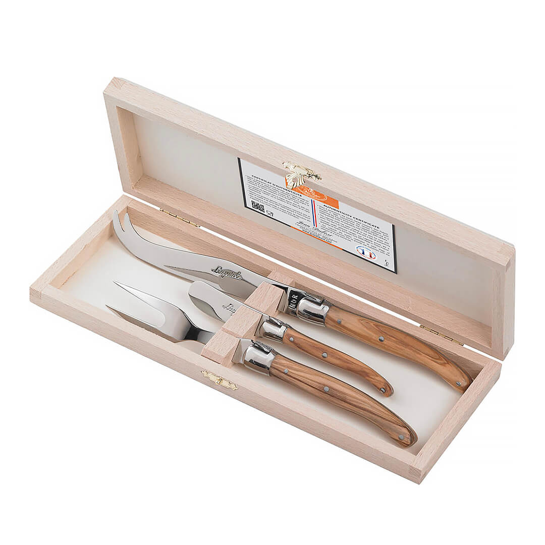 Laguiole Jean Dubost cheese knives, set of 3 in closed wooden box