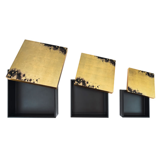Black Gold Stains Lacquer Box (Set of 3)