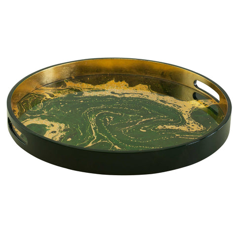 Round Green Gold Lacquer Tray