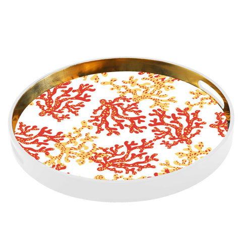 Round Gold Coral Lacquer Tray (Set of 3)