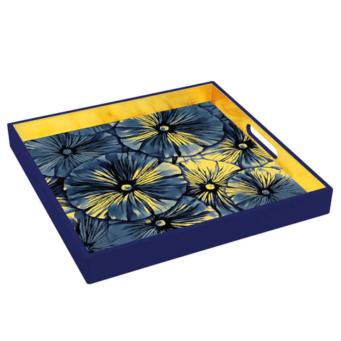 Blue Gold Lotus Lacquer Tray (Set of 3)
